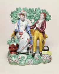 求愛者のカップルの「忍耐」図、c.1815-28（エナメルで上塗りされた真珠製品）